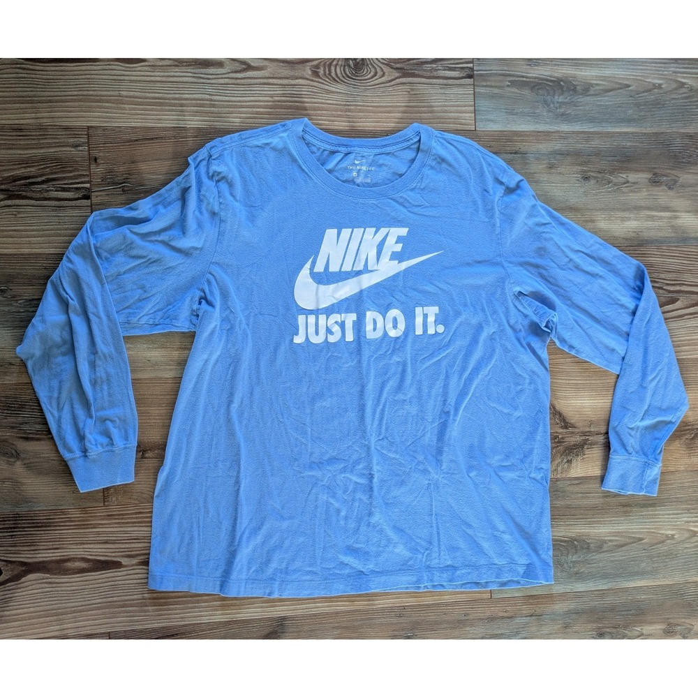 Nike Just Do It Logo Graphic Blue Crew Neck Long Sleeve T-Shirt Men's XXL